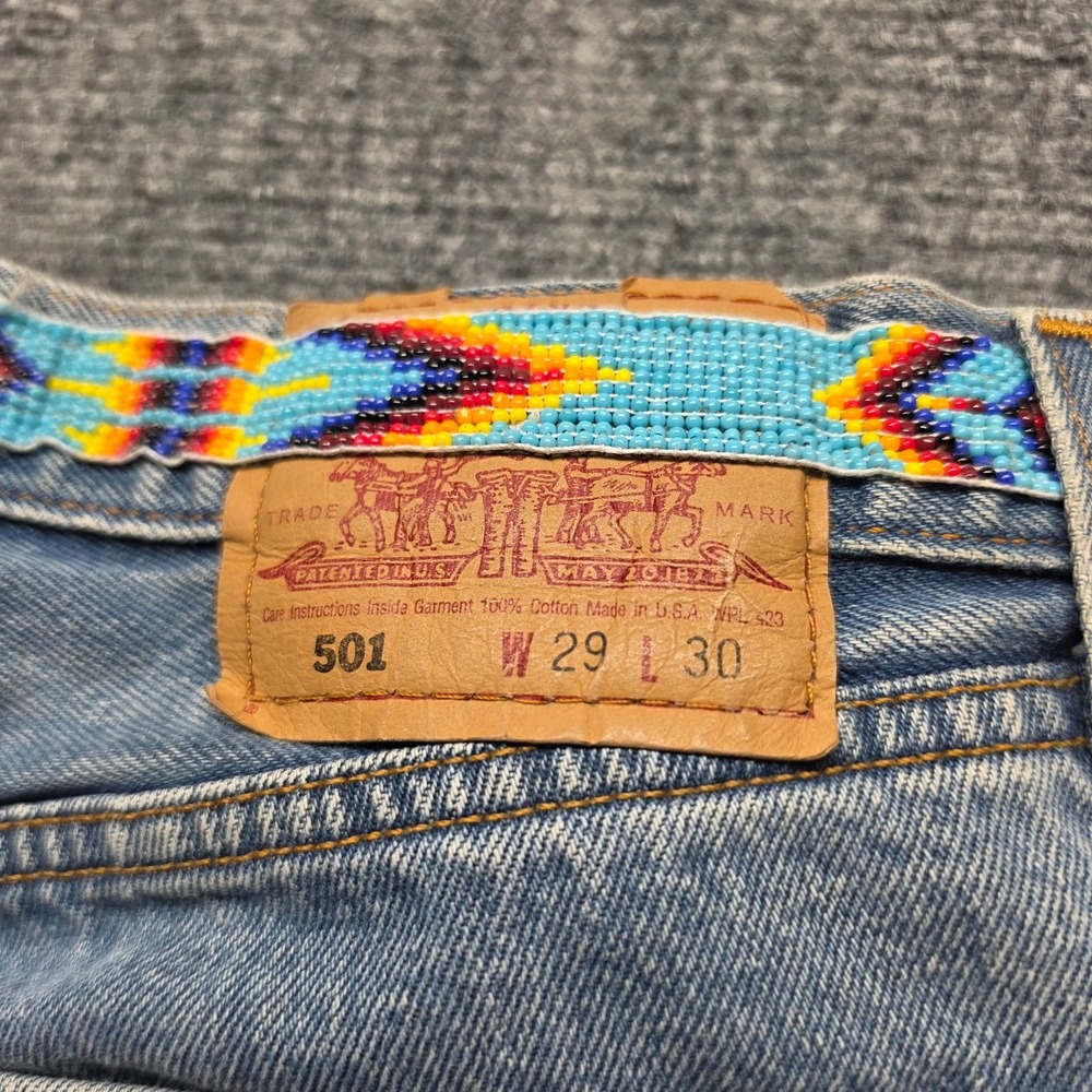 Levis 501 Vintage 80s USA Streets Ahead Beaded Turquoise Studded Denim Shorts 27 - Picture 10 of 11